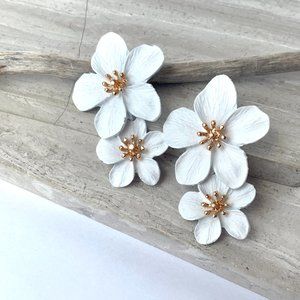 NEW~ Anthropologie Double White Flower Earrings